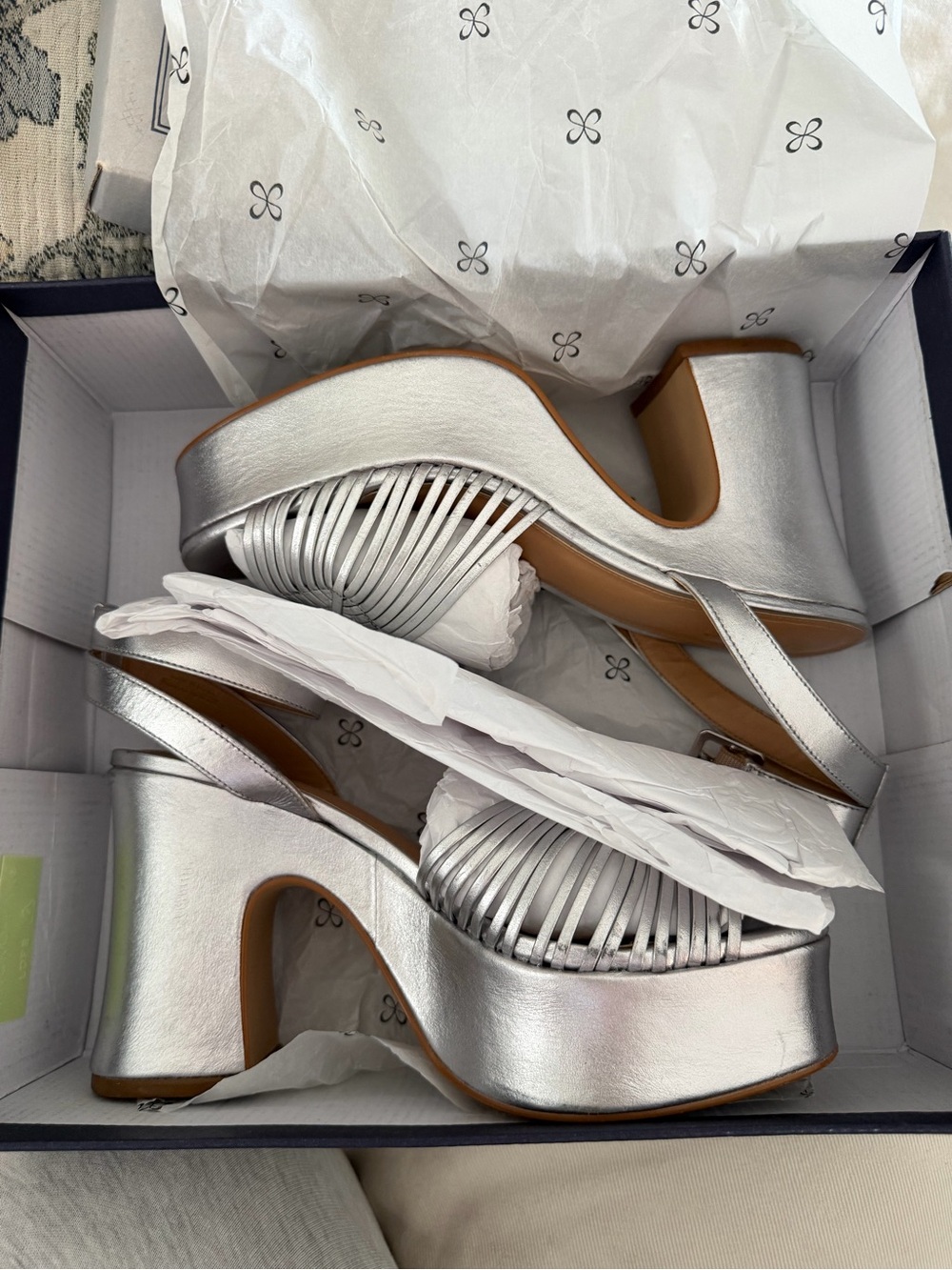 Silver Maeve Lorelei Leather Platform Strappy Sandals